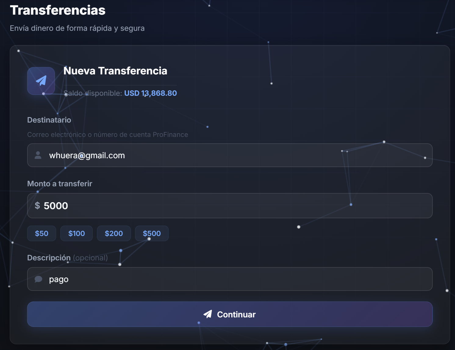 Módulo transaccional con captura de features para ML
